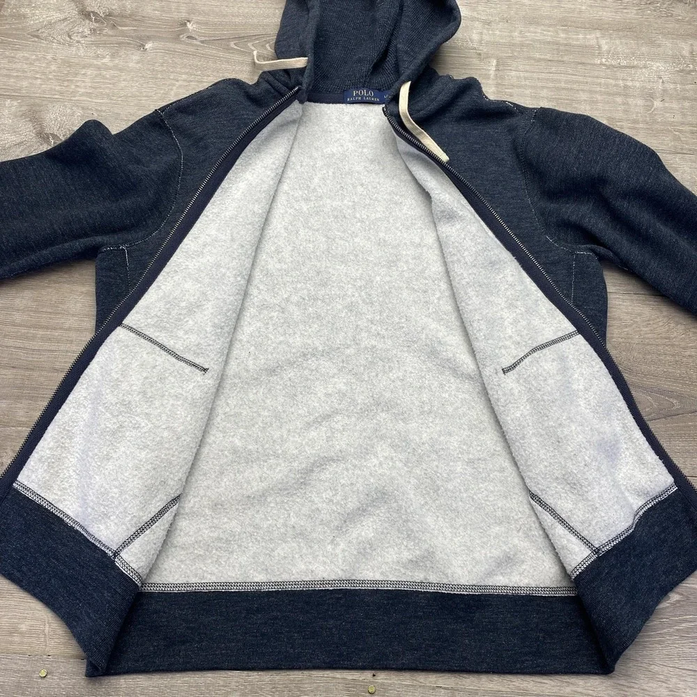 Polo Ralph Lauren Hoodie Mens Large Blue Full Zip Fleece Pony Logo Sweatshirt - Picture 4 of 11